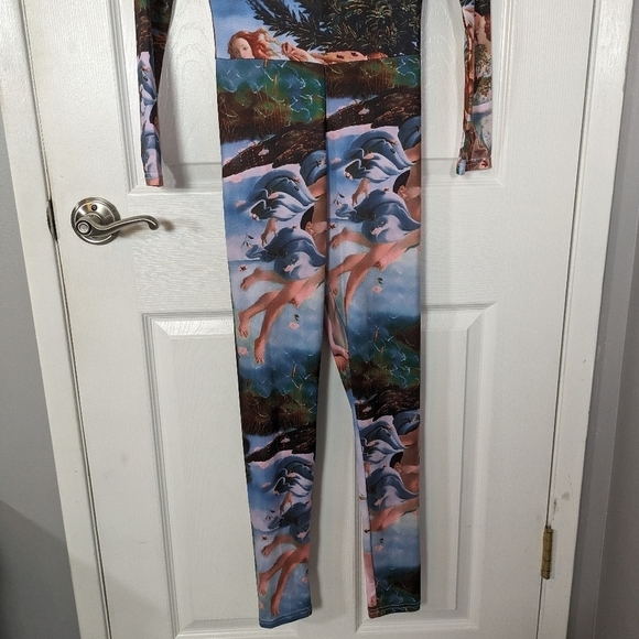 Renaissance Jumpsuit Cherub Print Mock Neck Long Sleeve Body‎ Art Style Size S - Picture 7 of 9